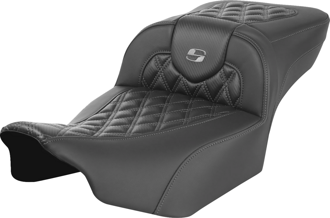 SADDLEMEN Roadsofa™ Extended Reach Seat - without Backrest - Lattice Stitch - Dark Gray Stitch - FL/FX '23-'24 823-07-20702