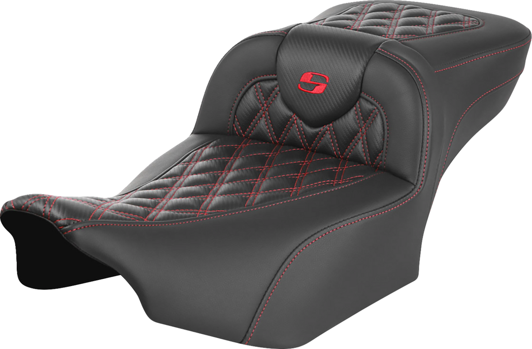 SADDLEMEN Roadsofa™ Extended Reach Seat - without Backrest - Lattice Stitch - Red Stitch - FLTR/FLHX '23-'24 823-07-20704