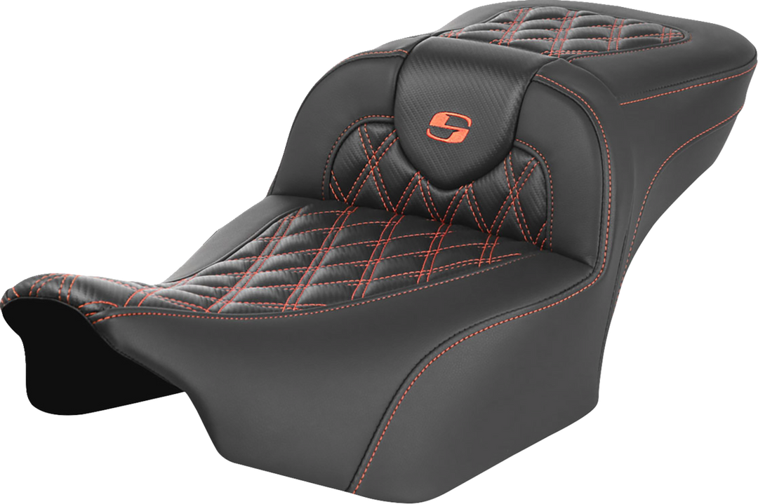 SADDLEMEN Roadsofa™ Extended Reach Seat - without Backrest - Lattice Stitch - Orange Stitch - FL/FX '23-'24 823-07-20703
