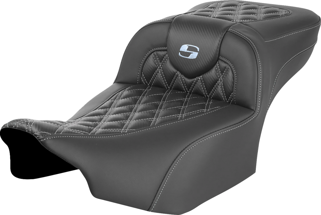 SADDLEMEN Roadsofa™ Extended Reach Seat - without Backrest - Lattice Stitch - Silver Stitch - FL/FX '23-'24 823-07-20705
