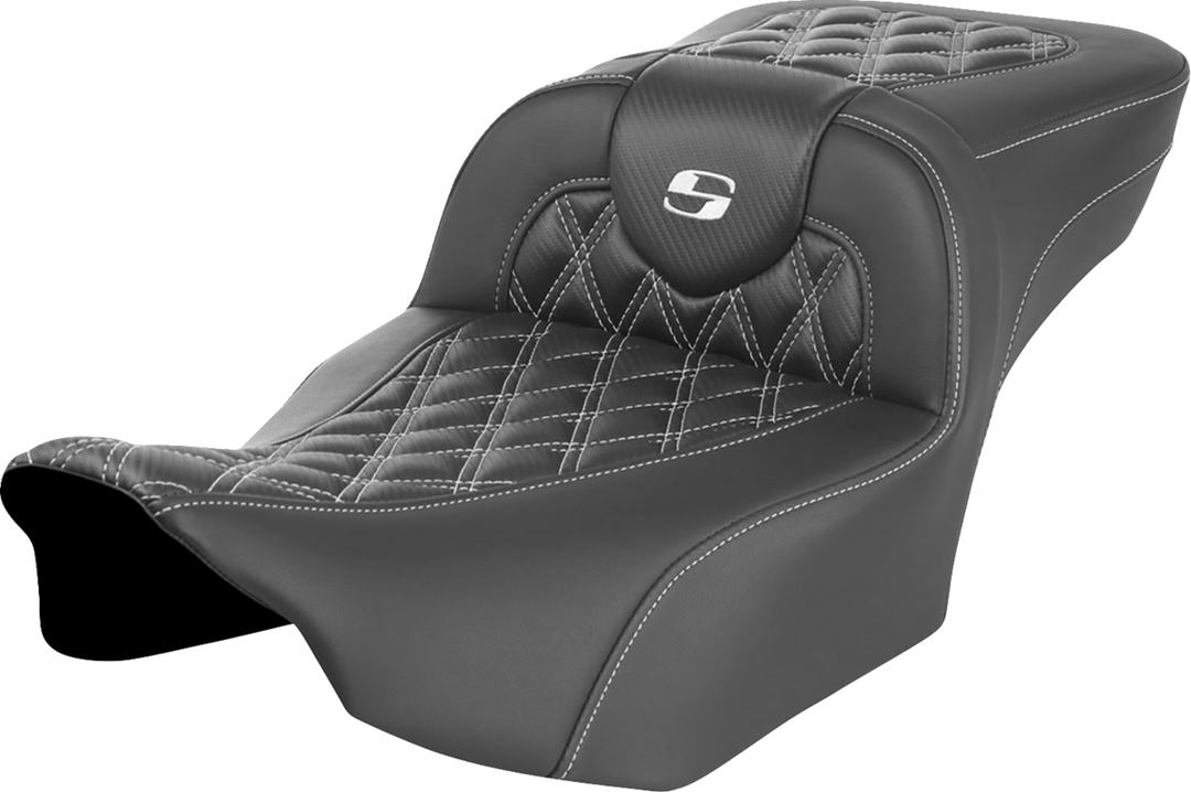 SADDLEMEN Roadsofa™ Extended Reach Seat - without Backrest - Lattice Stitch - White Stitch - FLTR/FLHX '23-'24 823-07-20706