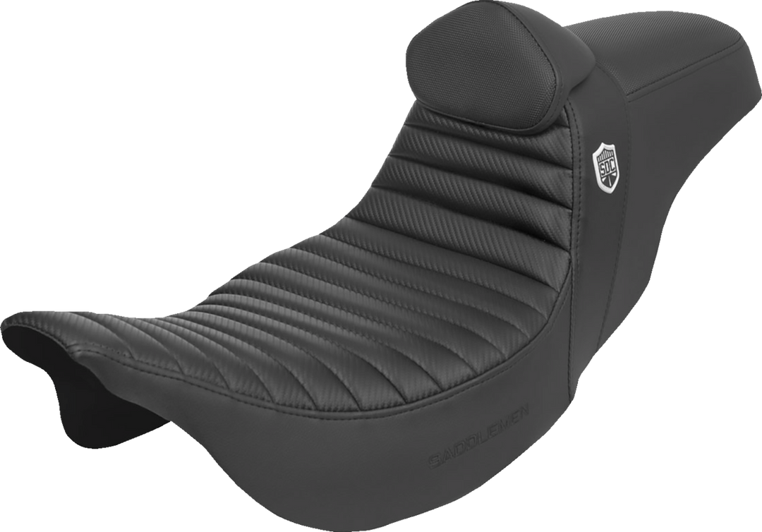 SADDLEMEN Pro Series SDC Performance Seat - w/ Backrest - Tuck-n-Roll/Carbon Fiber - Gripper - FLH/FLT '08-'23 - SC80807TB