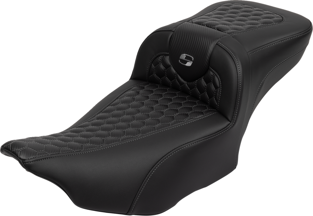 SADDLEMEN Roadsofa Extended Reach Seat - with Backrest - Honeycomb - Dark Gray Stitch - FLTR/FLHX '23-'24 - 823-07-190B2