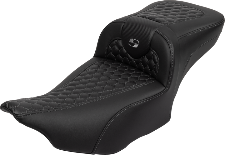 SADDLEMEN Roadsofa Extended Reach Seat - with Backrest - Honeycomb - Dark Gray Stitch - FLTR/FLHX '23-'24 - 823-07-190B2