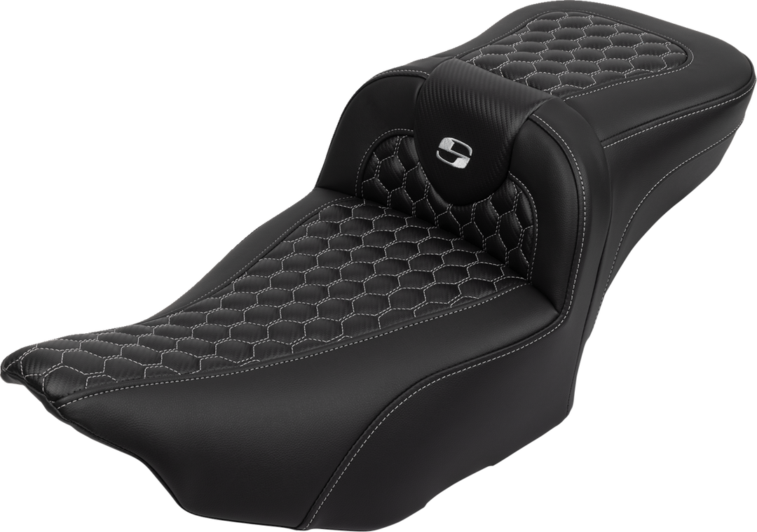 SADDLEMEN Roadsofa Extended Reach Seat - with Backrest - Honeycomb - Silver Stitch - FLTR/FLHX '23-'24 - 823-07-190B5