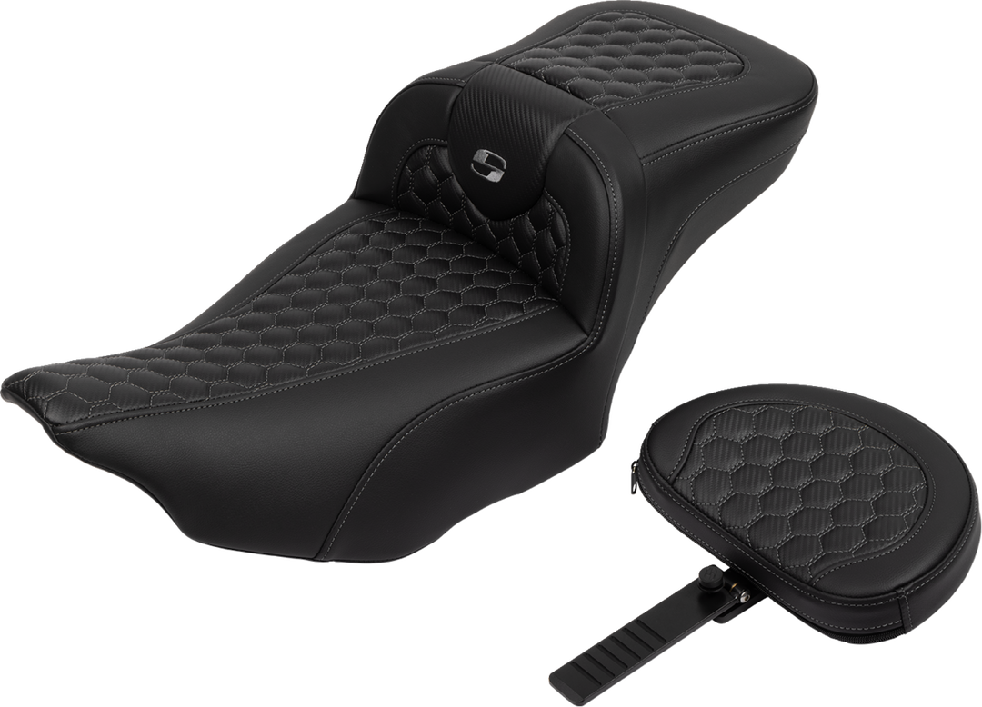 SADDLEMEN Roadsofa Extended Reach Seat - with Backrest - Honeycomb - Dark Gray Stitch - FLTR/FLHX '23-'24 - 823-07-190B2