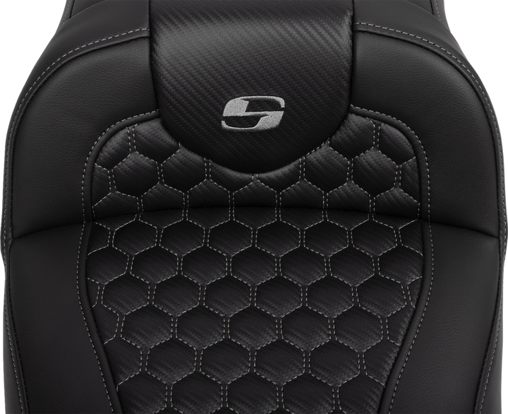 SADDLEMEN Roadsofa Extended Reach Seat - with Backrest - Honeycomb - Dark Gray Stitch - FLTR/FLHX '23-'24 - 823-07-190B2