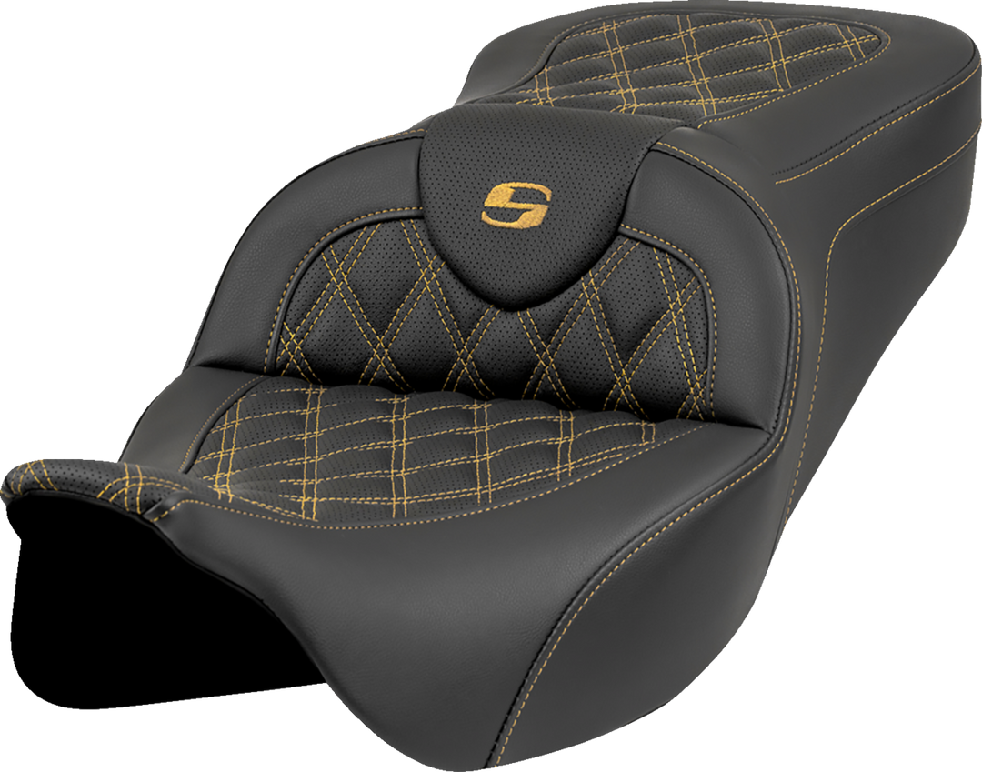 SADDLEMEN Roadsofa™ Seat - Lattice Stitch - Gold Stitch - w/o Backrest - FL '08-'23 808-07B-18207