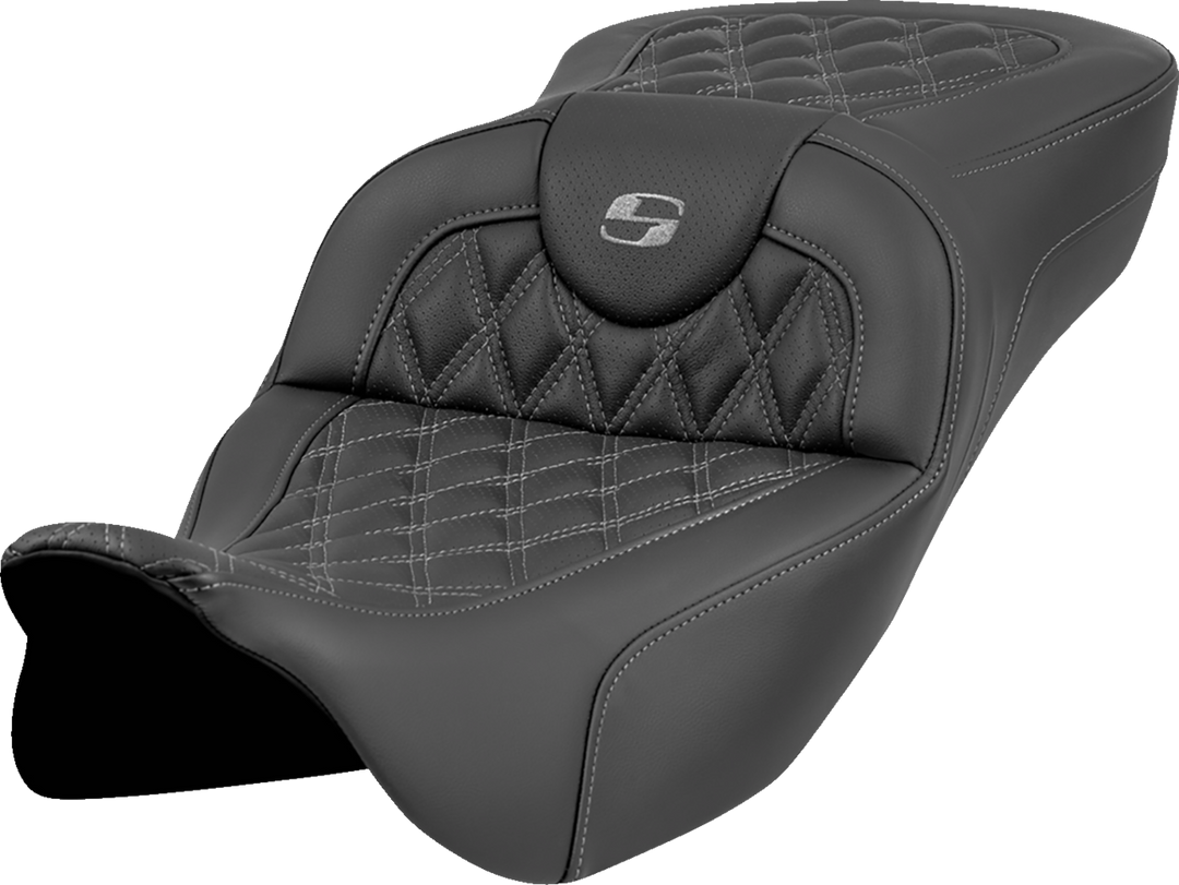SADDLEMEN Roadsofa™ Extended Reach Seat - Lattice Stitch - Gray Stitch - without Backrest - FL '08-'23 808-07B-18402