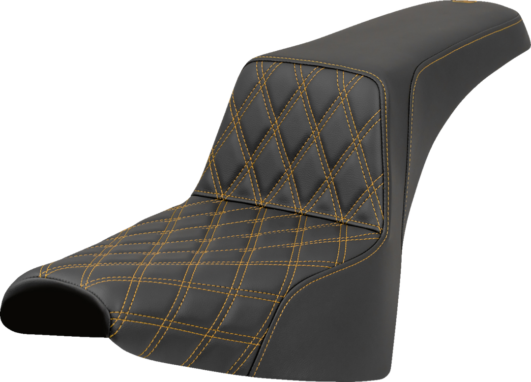 SADDLEMEN Step-Up Seat - Front Lattice Stitch - Gold Stitch - FXST/FXBB '18-'25 818-30-17207