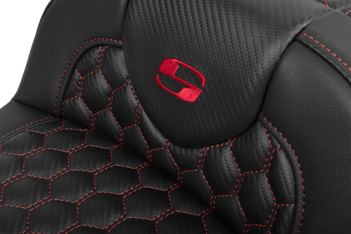 SADDLEMEN Roadsofa™ Extended Reach Seat - with Backrest - Honeycomb - Red Stitch - FLTR/FLHX '23-'24 823-07-190B4