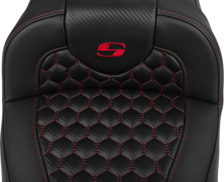 SADDLEMEN Roadsofa™ Extended Reach Seat - with Backrest - Honeycomb - Red Stitch - FLTR/FLHX '23-'24 823-07-190B4
