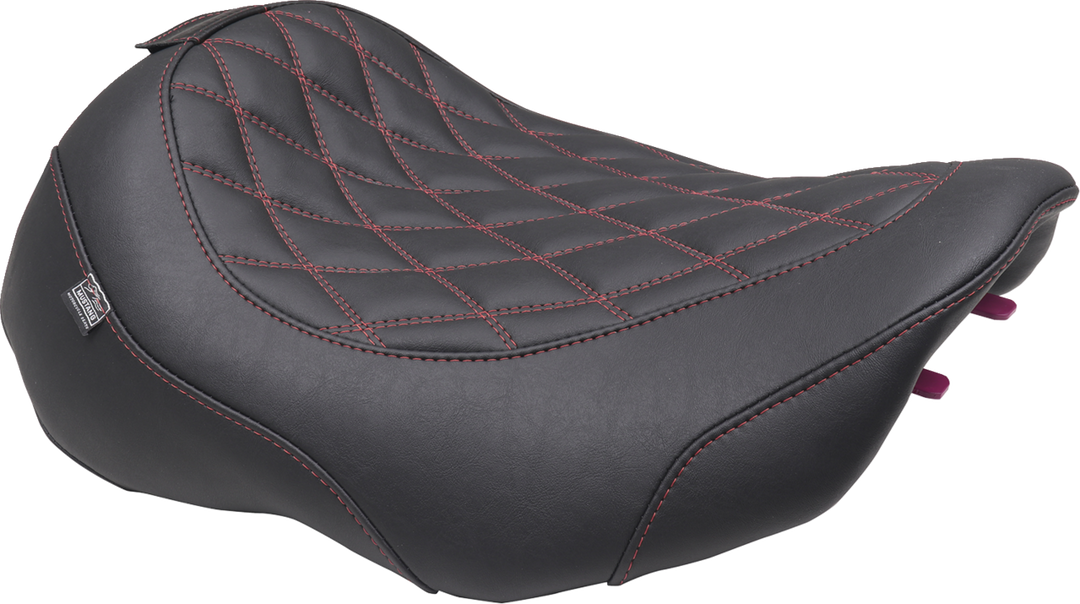 MUSTANG Wide Tripper Seat - Solo - Dark Brown/Dark Cherry Stitching - FLT/FLH '23-'25 - 89503DC
