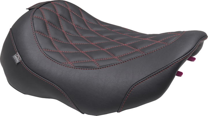 MUSTANG Wide Tripper Seat - Solo - Dark Brown/Dark Cherry Stitching - FLT/FLH '23-'25 - 89503DC