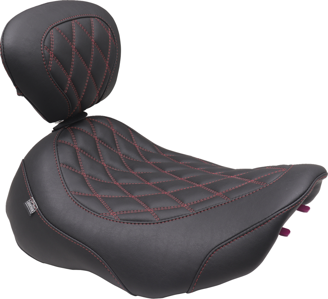 MUSTANG Wide Tripper Seat - Solo - Dark Brown/Dark Cherry Stitching - FLT/FLH '23-'25 - 89503DC