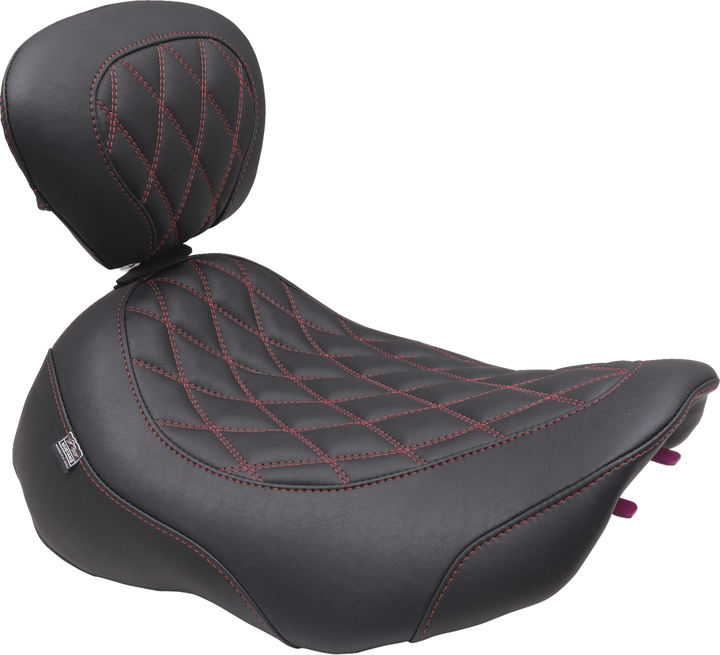 MUSTANG Wide Tripper Seat - Solo - Dark Brown/Dark Cherry Stitching - FLT/FLH '23-'25 - 89503DC