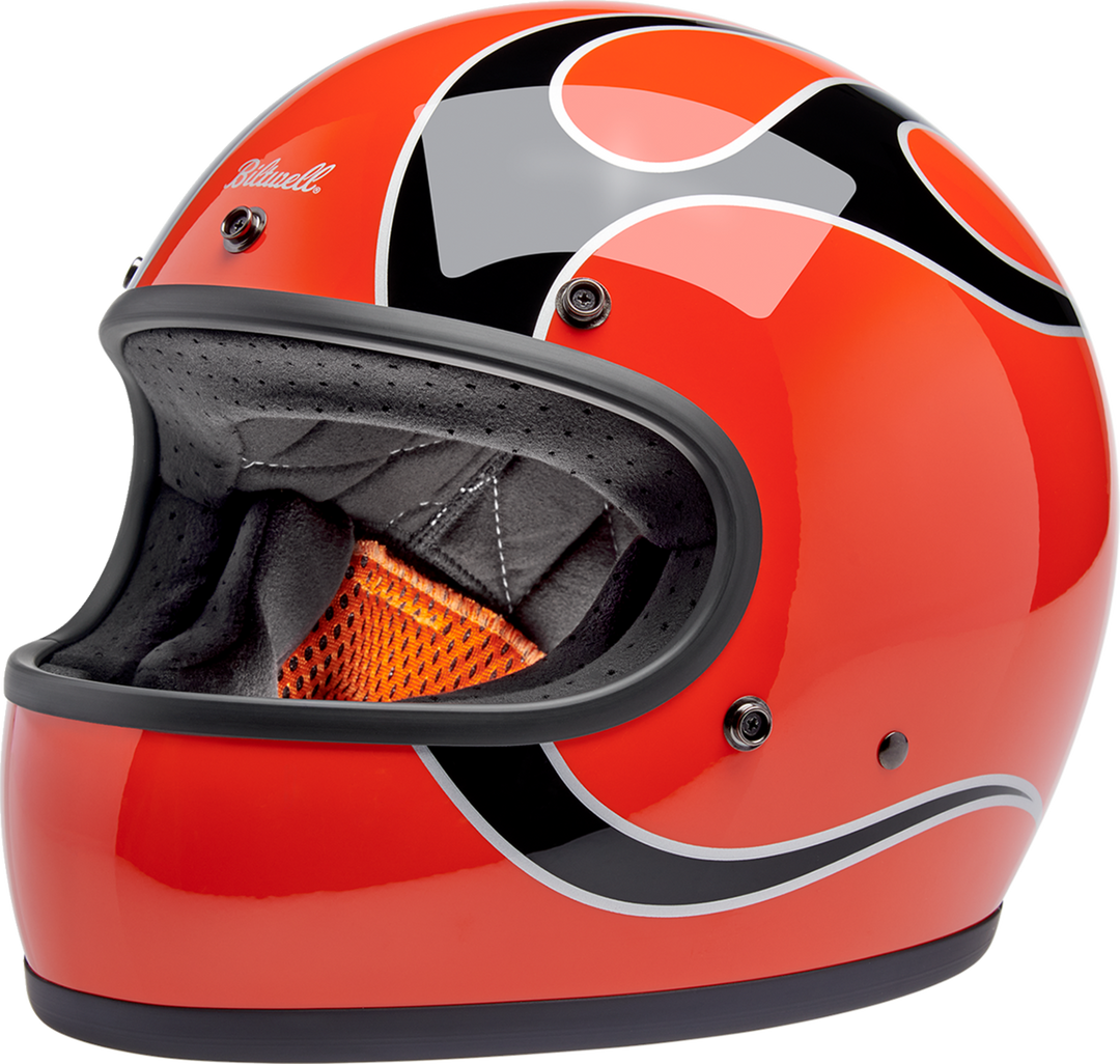 BILTWELL Gringo Helmet - Flames - Competition Orange - Large 1002-593-504
