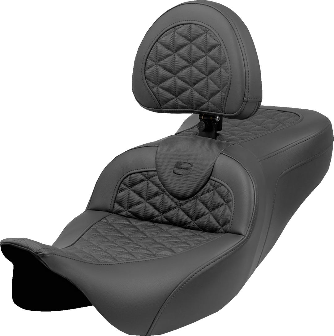 SADDLEMEN RoadSofa* Tri Gripper Seat - Standard Reach - w/ Backrest - FLH/FLT '08-'25 808-07B-210B0