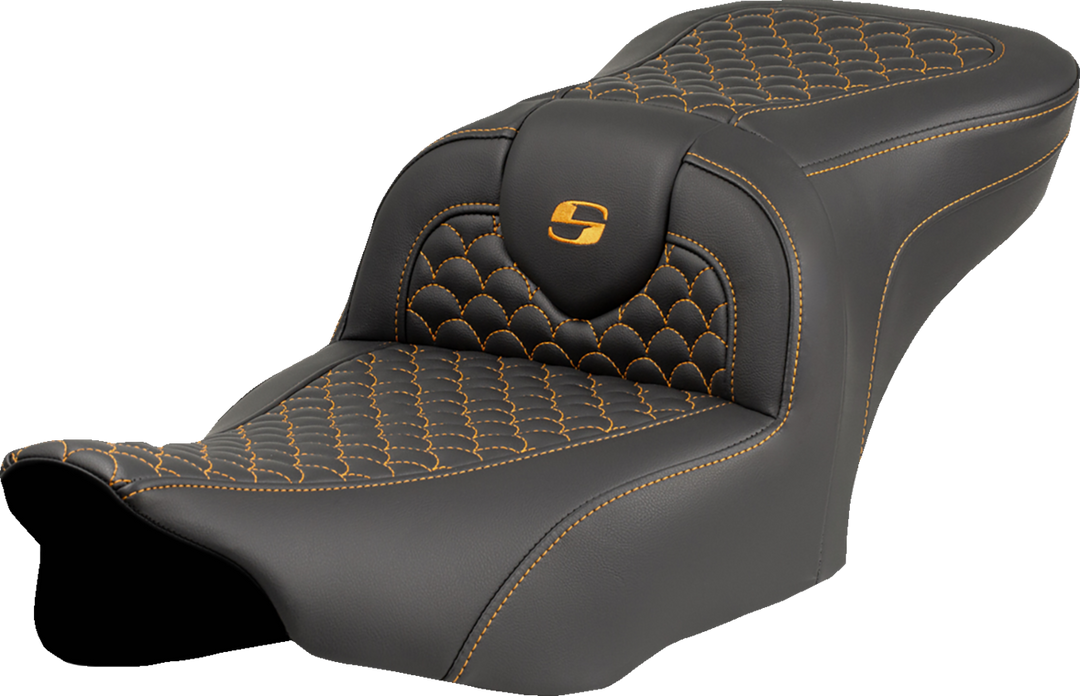 SADDLEMEN Roadsofa* Seat - Dragon Scale Stitch - Gold Stitch - w/o Backrest - FLTR/FLHX '23-'24 823-07-20807
