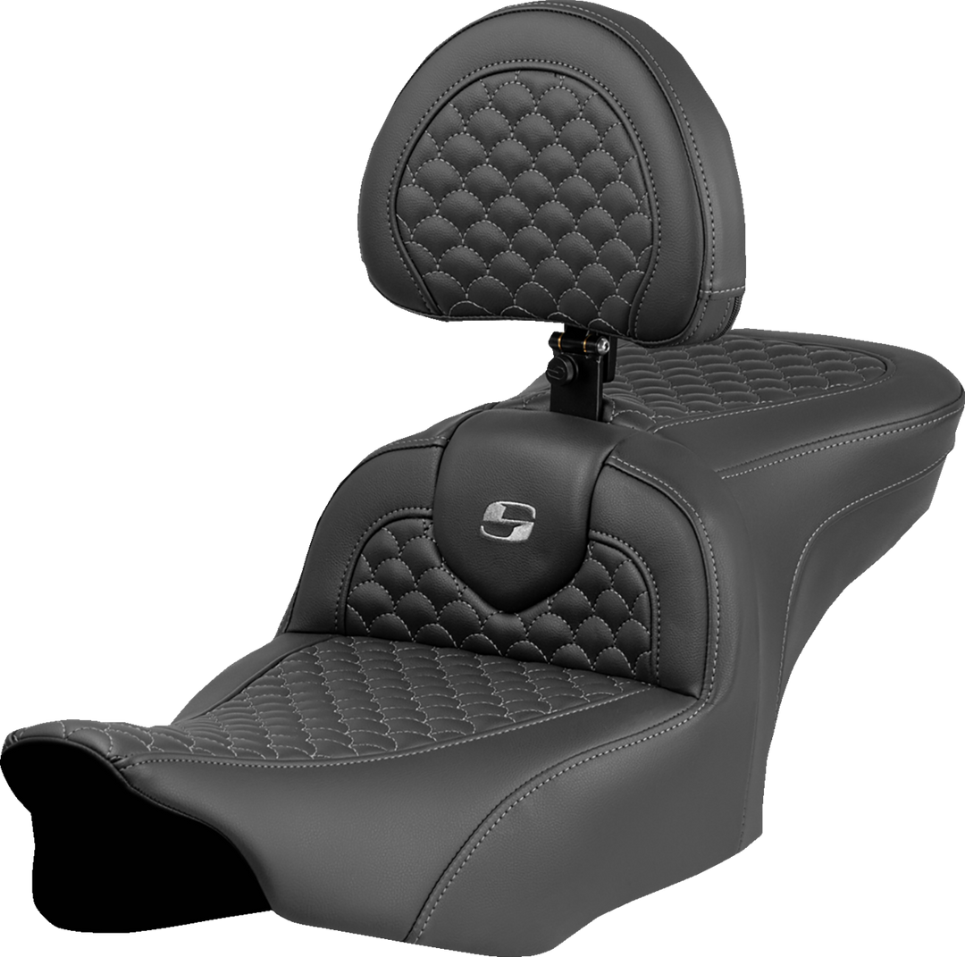 SADDLEMEN Roadsofa* Seat - Dragon Scale Stitch - Gray Stitch - w/ Backrest - FLTR/FLHX '23-'24 823-07-208B2