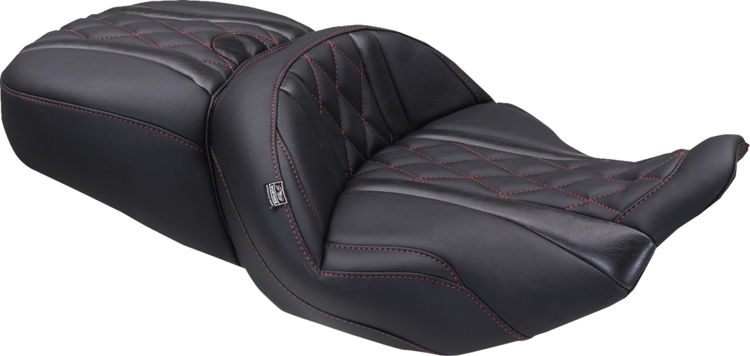 MUSTANG Deluxe One-Piece, 2-Up Seat - Diamond - Dark Cherry Stitch - FLT/FLH '23-'25 89411DC