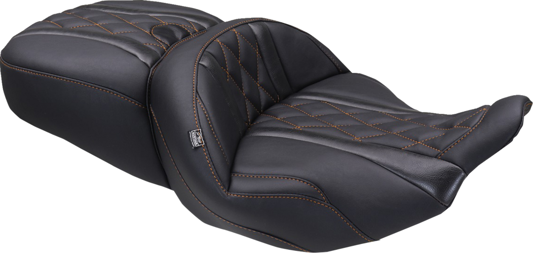 MUSTANG Deluxe One-Piece, 2-Up Seat - Diamond - Mandarin Orange Stitch - FLT/FLH '23-'25 89411MO