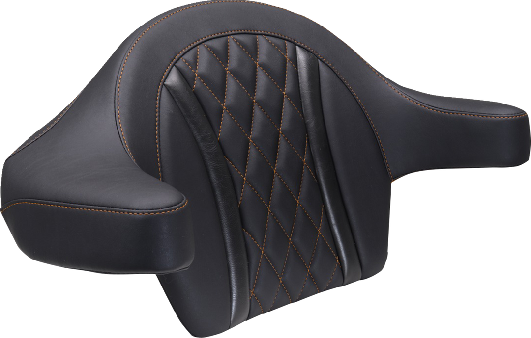 MUSTANG Deluxe Extended Arm Wrap-around Backrest - Diamond - Mandarin Orange Stitch - FLT/FLH '23-'25 88430MO