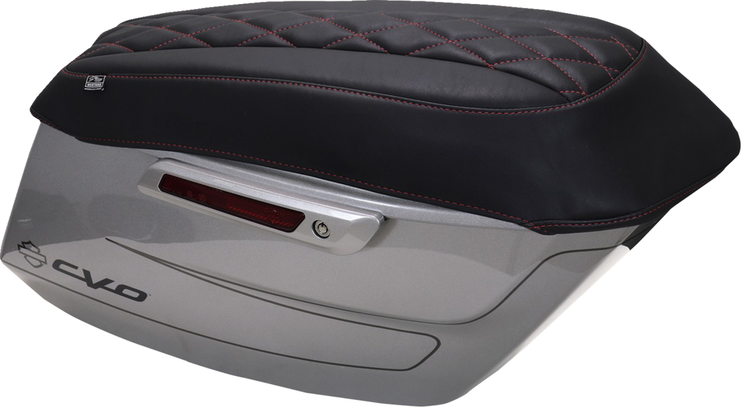 MUSTANG Deluxe Diamond Saddlebag Lid Cover - Black w/ Dark Cherry Stitch - FLH/FLT '23-'25 88470DC