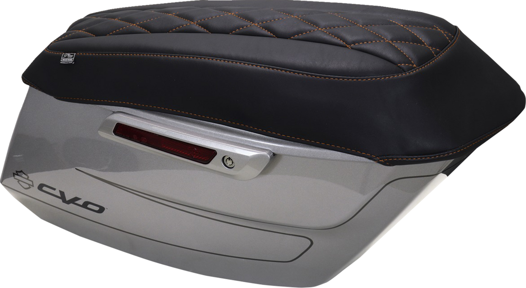 MUSTANG Deluxe Diamond Saddlebag Lid Cover - Black w/ Mandarin Orange Stitch - FLH/FLT '23-'25 88470MO