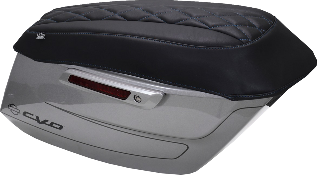MUSTANG Deluxe Diamond Saddlebag Lid Cover - Black w/ Sky Blue Stitch - FLH/FLT '23-'25 88470SB
