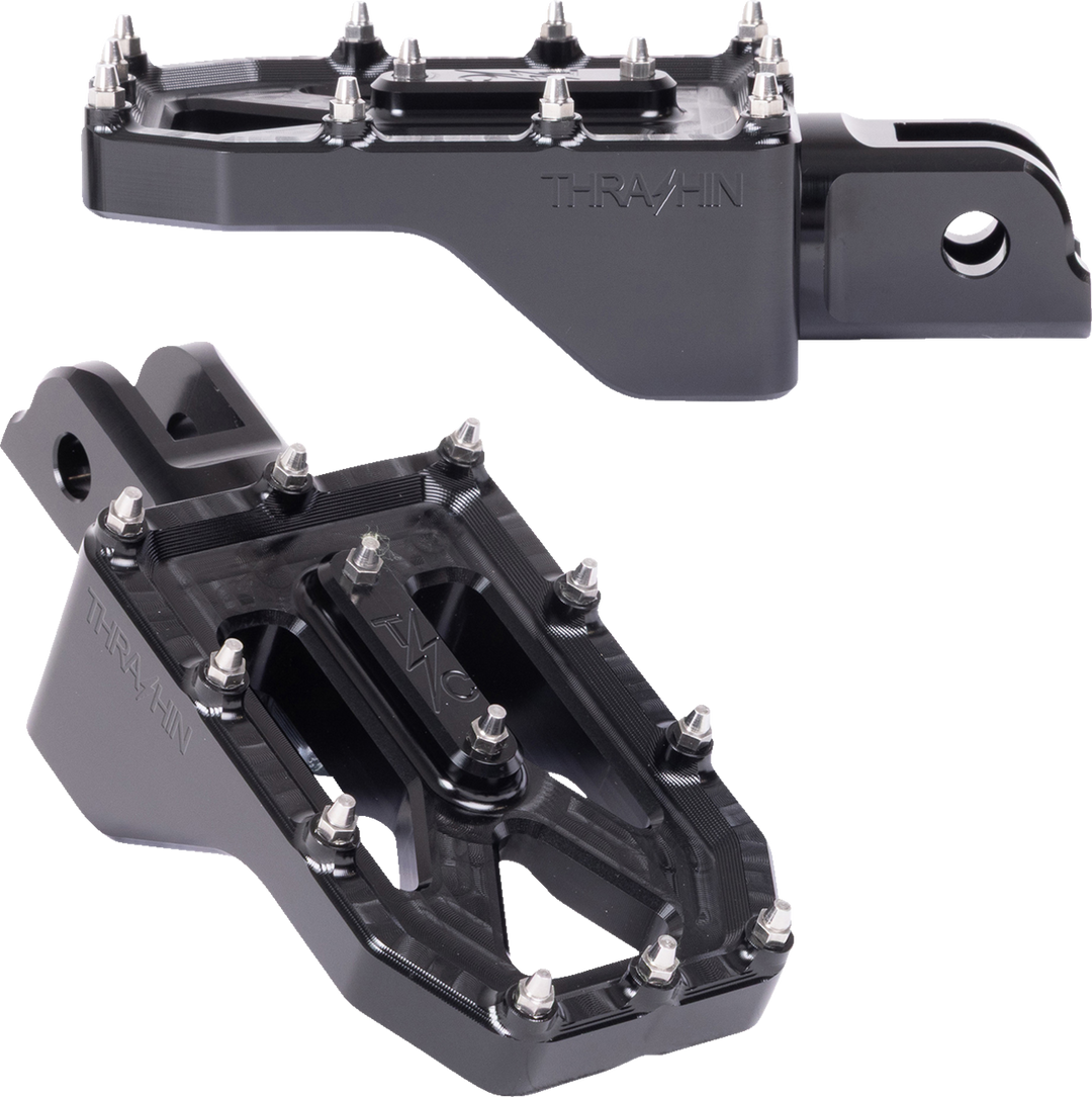 THRASHIN SUPPLY CO. Aggressor Foot Pegs - Front - Black - FL/FX '18-'25 TSC-2022-1-SF