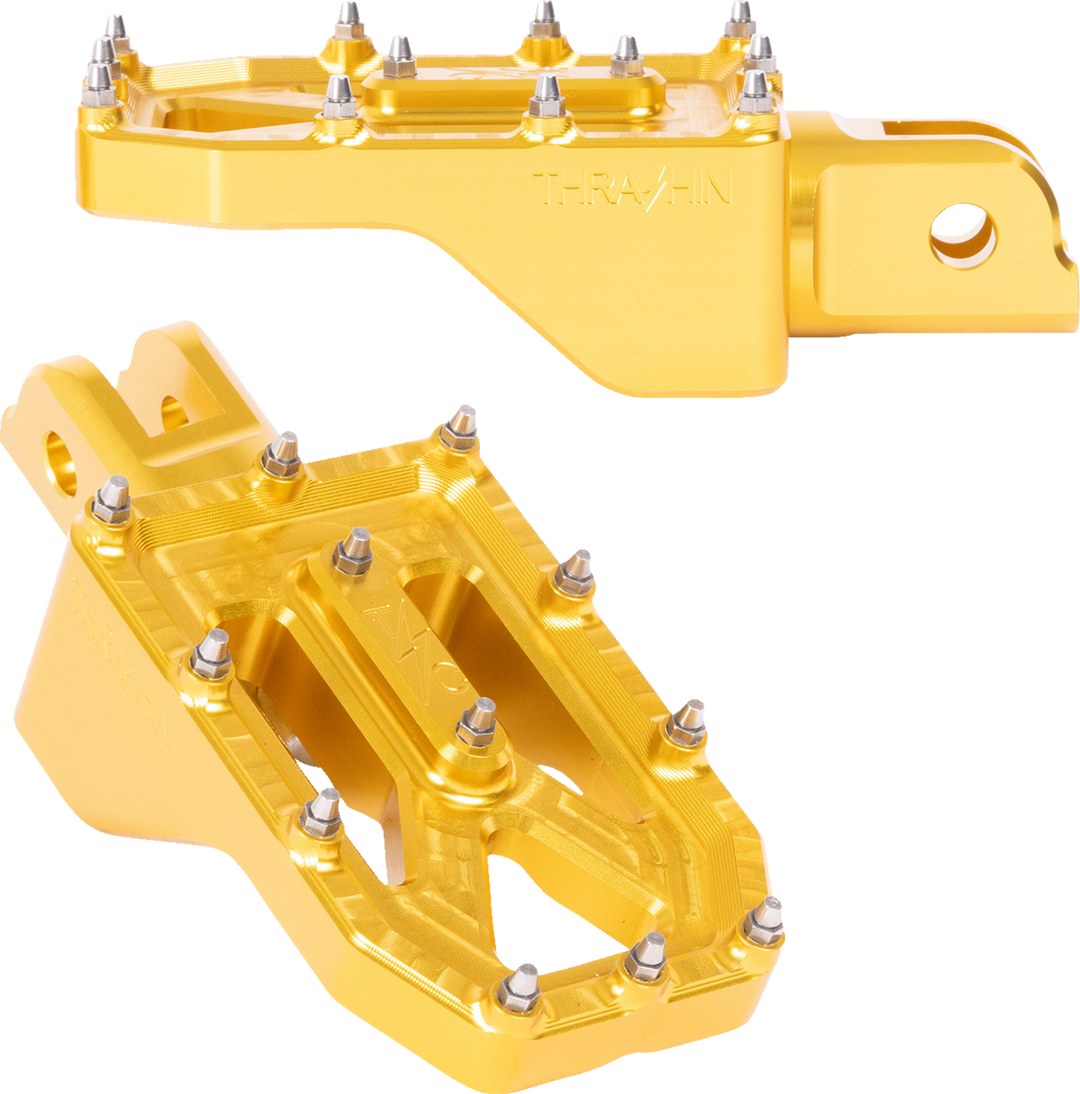 THRASHIN SUPPLY CO. Aggressor Foot Pegs - Front - Gold - FL/FX '18-'25 TSC-2022-5-SF