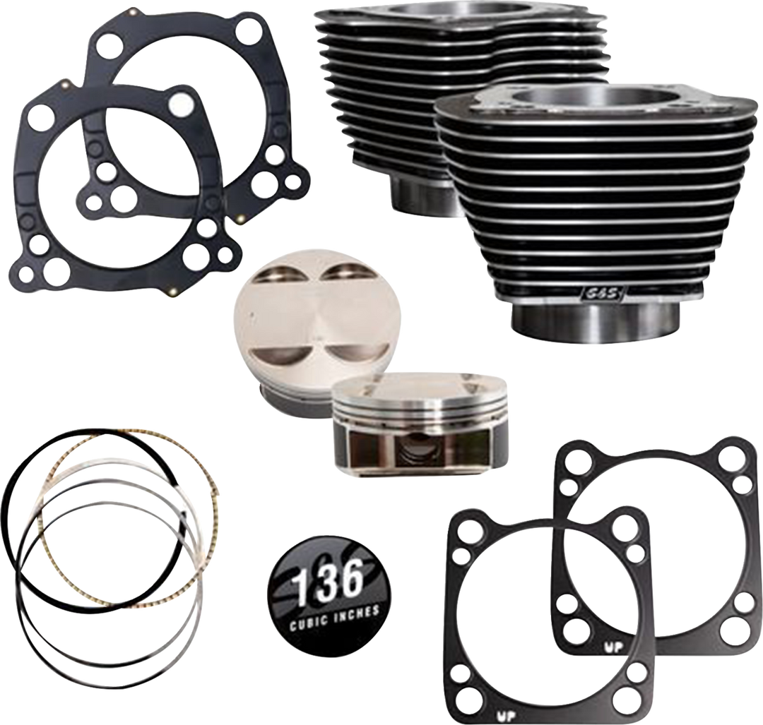 S&S CYCLE 136" Cylinder Kit - 4.625" Stroke - Black Granite w/Highlighted Fins - M8 910-0850A