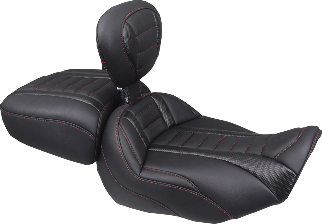 MUSTANG Deluxe Touring Solo Seat - w/ Backrest - Dark Cherry Stitch - FLT/FLH '23-'25 89401DC