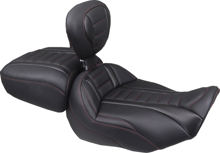 MUSTANG Deluxe Touring Solo Seat - w/ Backrest - Dark Cherry Stitch - FLT/FLH '23-'25 89401DC
