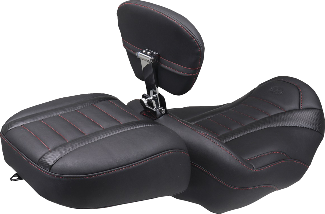 MUSTANG Deluxe Touring Solo Seat - w/ Backrest - Dark Cherry Stitch - FLT/FLH '23-'25 89401DC