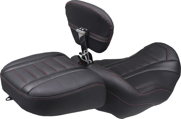 MUSTANG Deluxe Touring Solo Seat - w/ Backrest - Dark Cherry Stitch - FLT/FLH '23-'25 89401DC