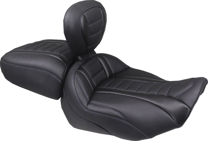 MUSTANG Deluxe Touring Solo Seat - w/ Backrest - Sky Blue Stitch - FLT/FLH '23-'25 89401SB