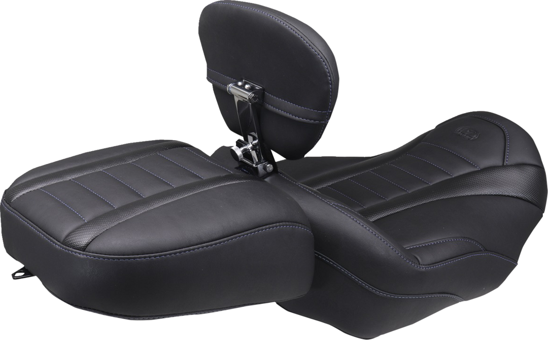 MUSTANG Deluxe Touring Solo Seat - w/ Backrest - Sky Blue Stitch - FLT/FLH '23-'25 89401SB