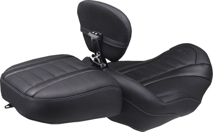 MUSTANG Deluxe Touring Solo Seat - w/ Backrest - Sky Blue Stitch - FLT/FLH '23-'25 89401SB
