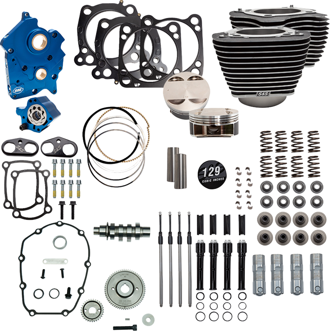 S&S CYCLE 129" Power Pack - 550 Gear Drive - Oil Cooled - Wrinkle Black w/Highlight Fins - M8 310-1227C