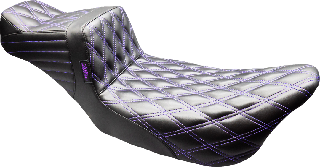 LE PERA Tailwhip Daddy Long Legs Seat - Black - Purple Double Diamond Stitch - FLT/FLH '08-'23 LK-587DLDD-P01