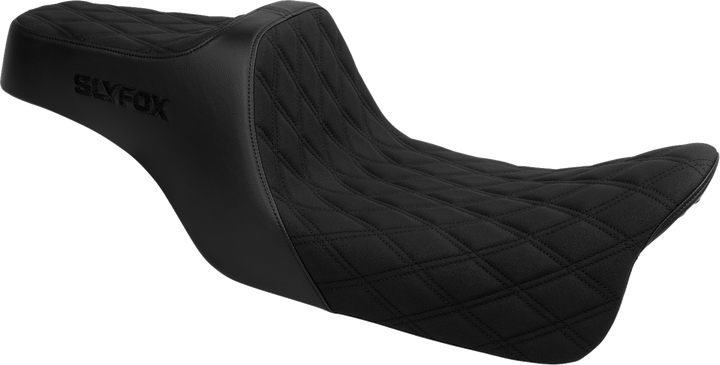 SLYFOX High Noon Seat - Double Diamond - Black Logo - Black Stitch - FLH/FLT '08-'25 4710C-SlyFox
