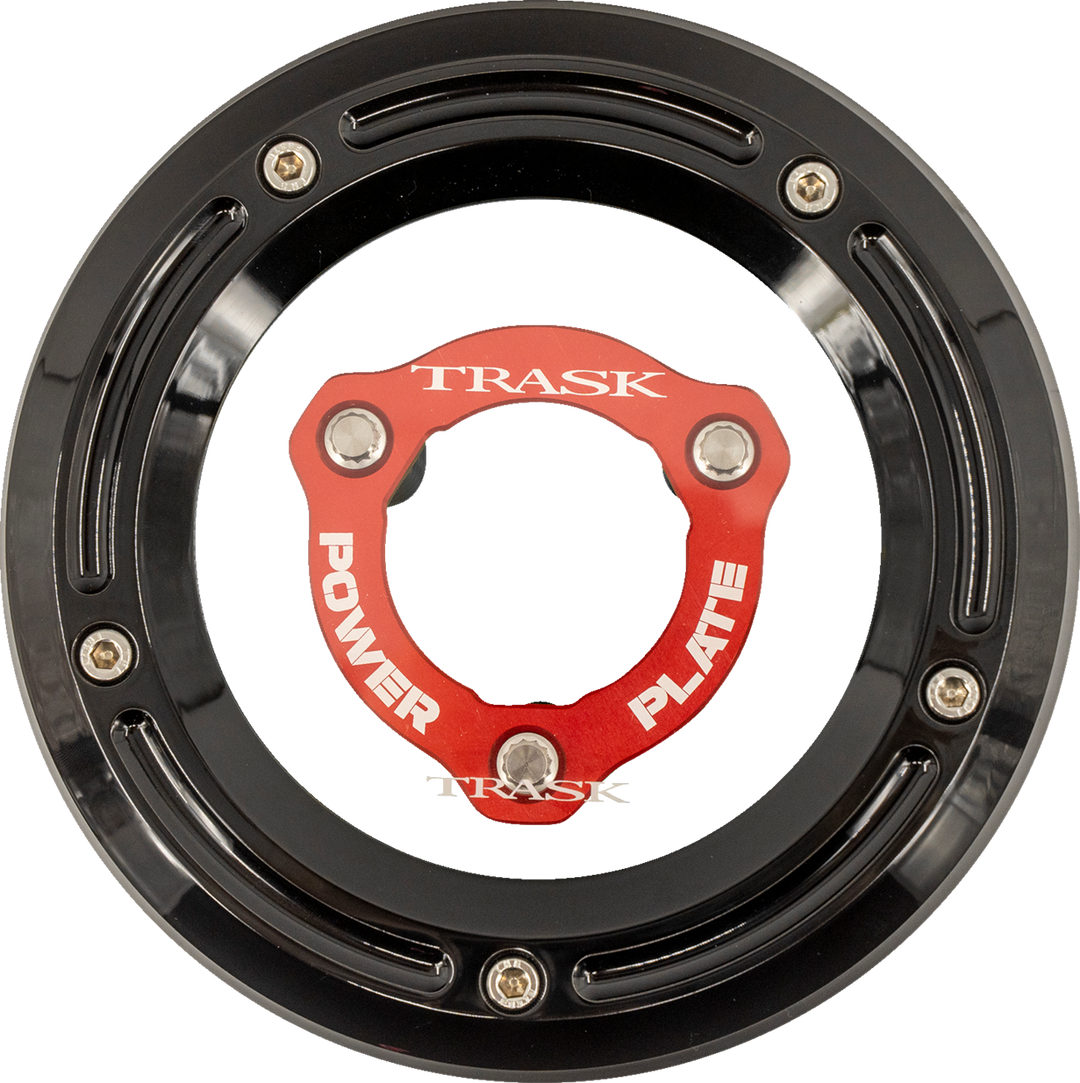 TRASK Derby Cover with Power Plate - Black/Red - Kit - '17-'25 Harley-Davidson TM-0051-BK-RD