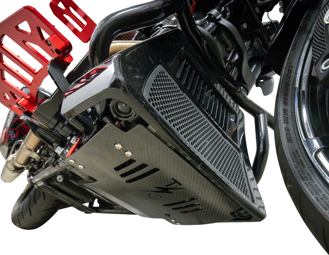 THRASHIN SUPPLY CO. Skid Plate - Carbon Fiber/Gloss - With Red Brackets - FLHX/FLTRX TSC-3034-2