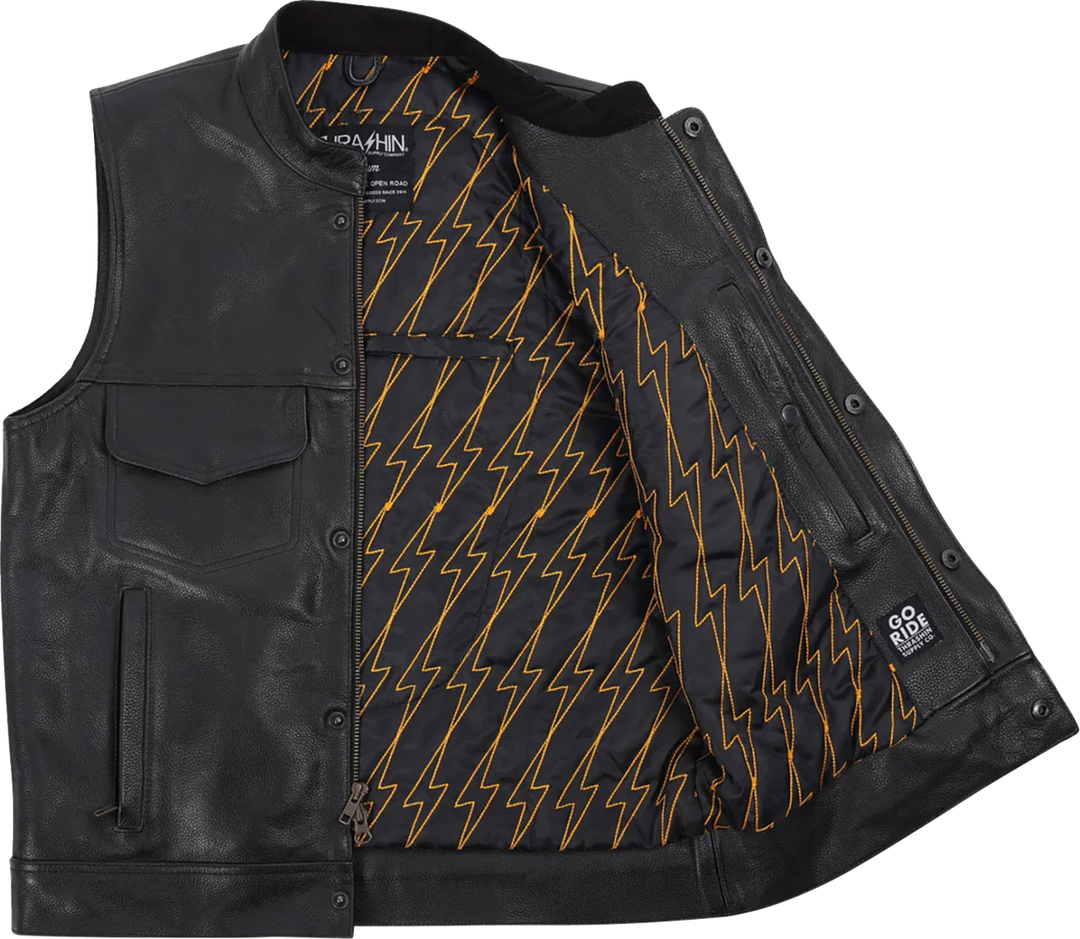 THRASHIN SUPPLY CO. Mulholland Leather Riding Vest - Black - 2XL TMJ-14-12