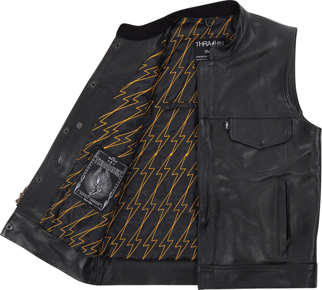 THRASHIN SUPPLY CO. Mulholland Leather Riding Vest - Black - 2XL TMJ-14-12