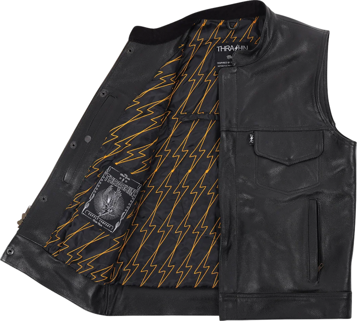 THRASHIN SUPPLY CO. Mulholland Leather Riding Vest - Black - 2XL TMJ-14-12