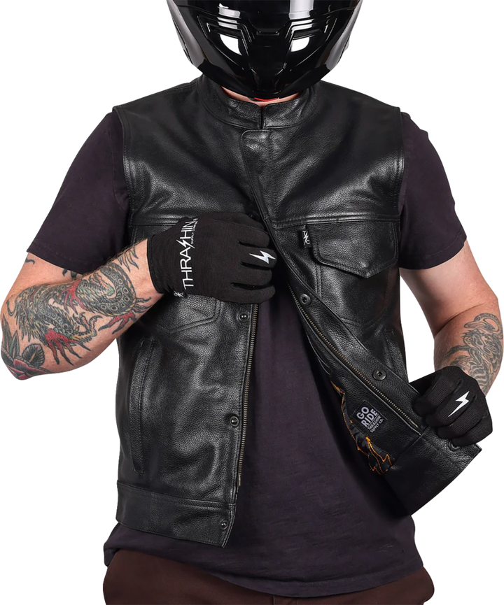 THRASHIN SUPPLY CO. Mulholland Leather Riding Vest - Black - 2XL TMJ-14-12
