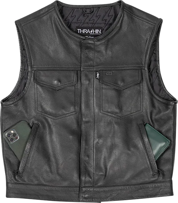 THRASHIN SUPPLY CO. Encinal Leather Shorty Riding Vest - Black - XL TMJ-17-11